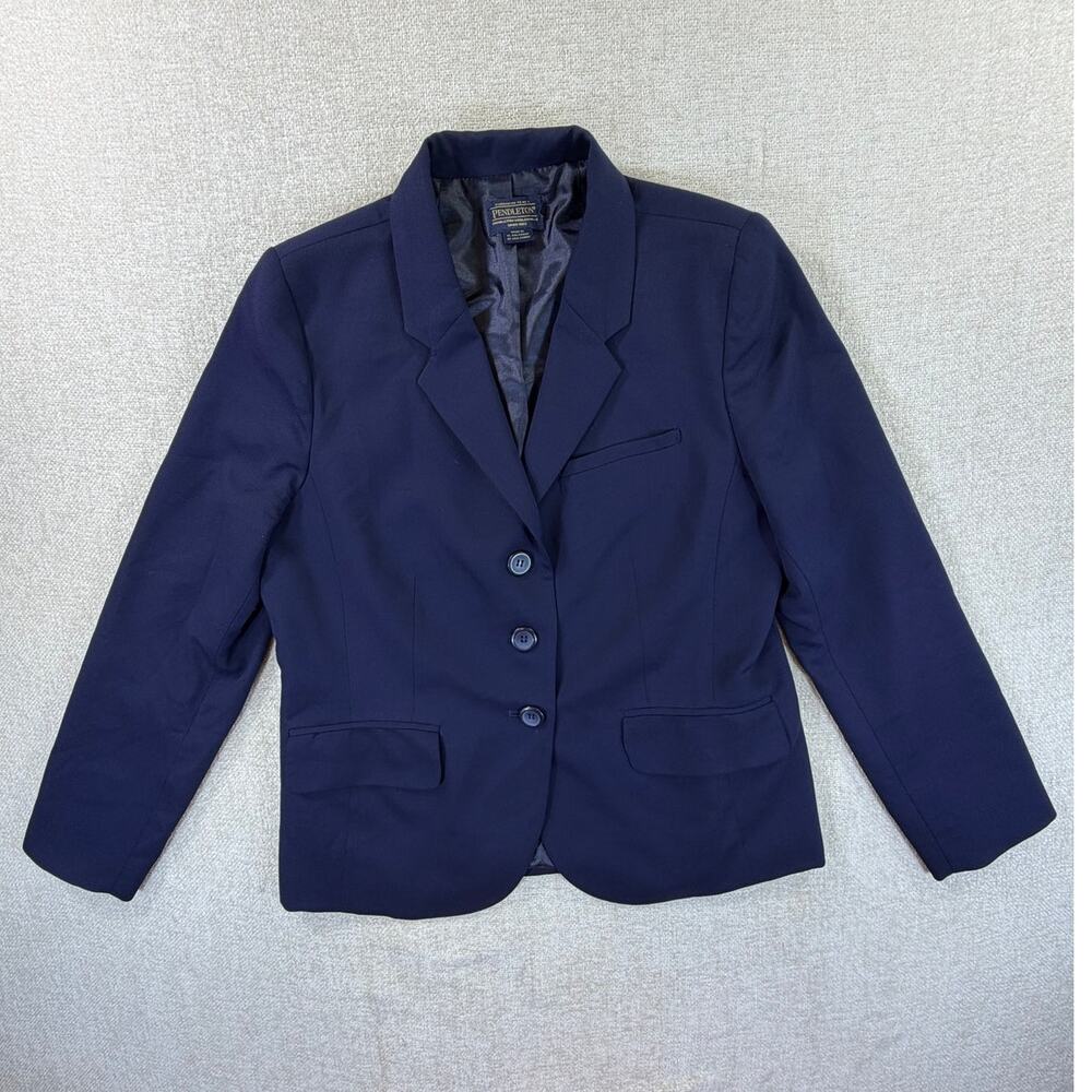 Pendleton Women's 12 Blue Wool Blend Long Sleeve Three Button Blazer Classic Fit